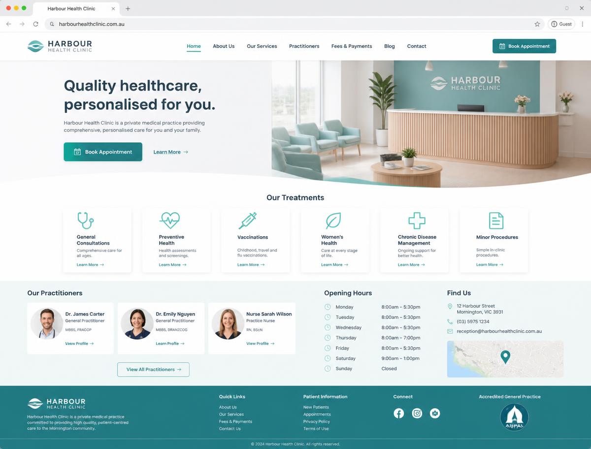 Design concept homepage for an Australian private clinic website