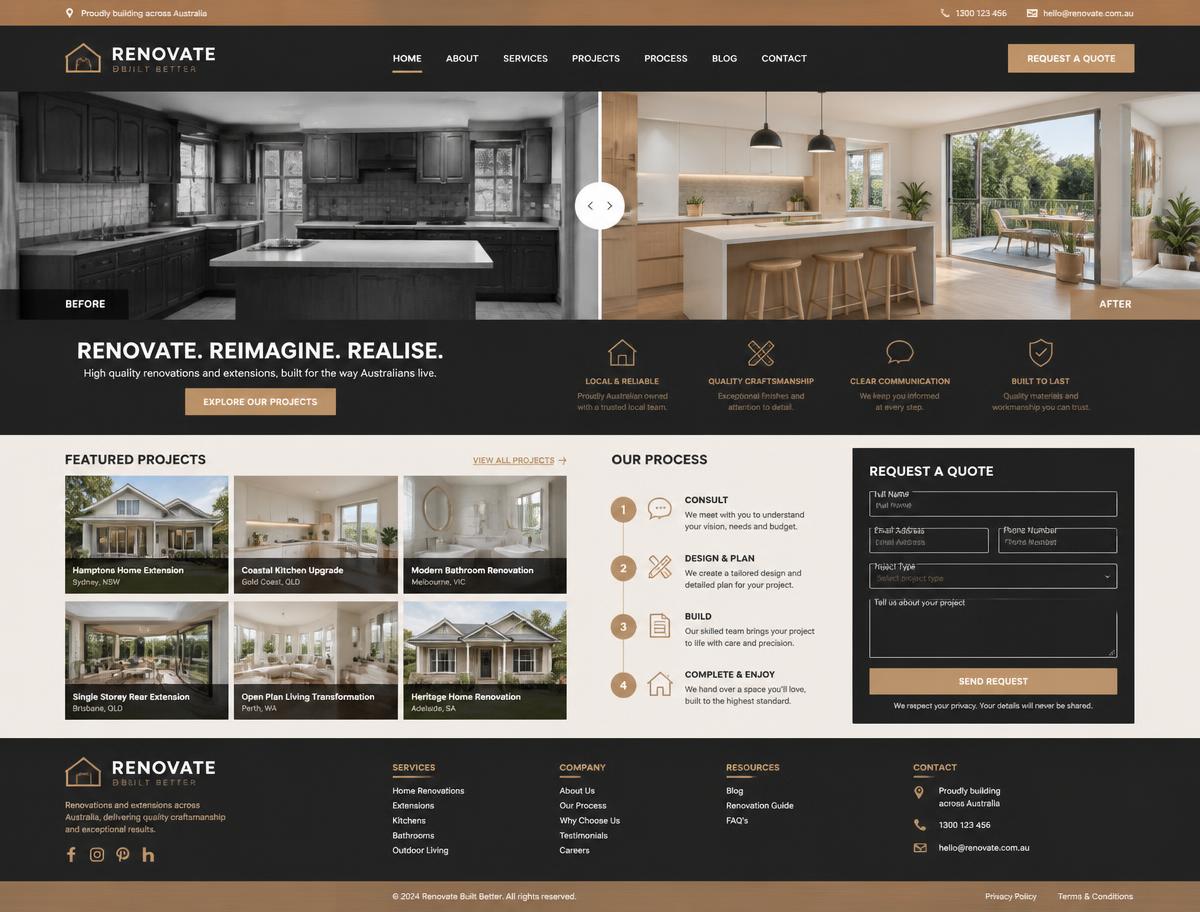 Design concept homepage for an Australian renovation builder website